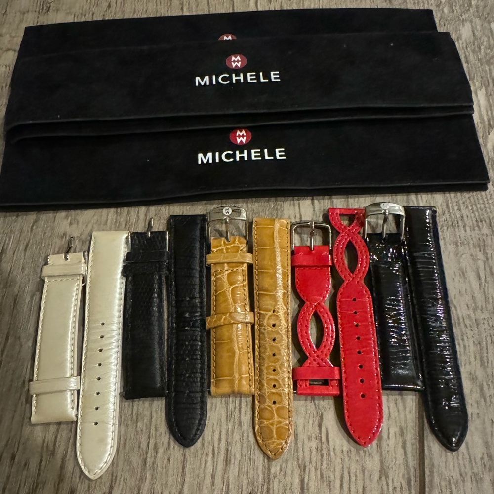 MICHELE WATCH STRAPS- SIZE 18 - 5 SETS - 3 OFFICIAL CASES